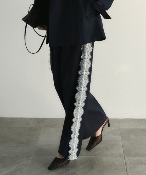 anuans（アニュアンス） パンツ レーストリムタックパンツ レディース