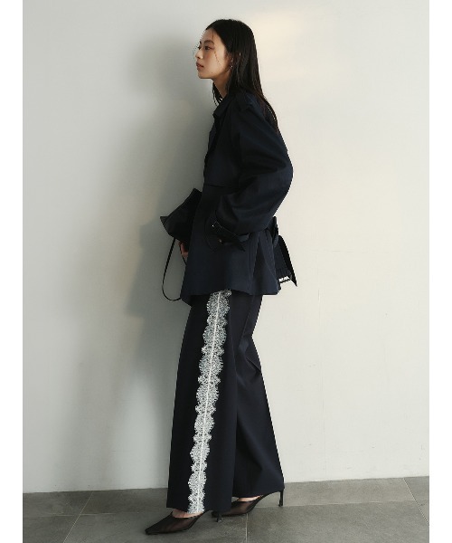 ワイドパンツ パンツ レーストリムタックパンツ レディースの画像