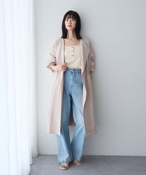 ビックシルエット【インディゴ】キャピタル　デニムガウンコートL ノーカラー YECCA VECCA（イェッカヴェッカ） ノーカラーコート コート ノーカラー