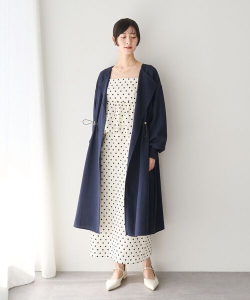 BEIGE, ノーカラーロングコート ネイビー NOLLEY'S（ノーリーズ）の「◇【WEB限定カラーあり】ダブルクロスノー ジャケット・アウター