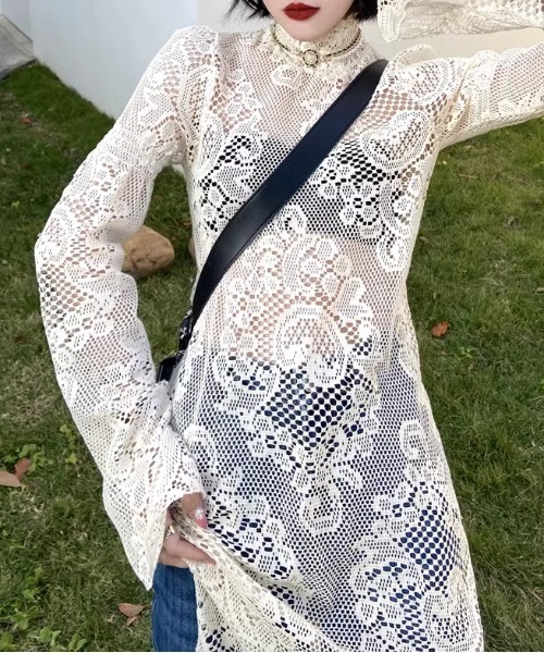 「CELENA BEATS」 長袖ワンピース FREE ホワイト レディース_画像4