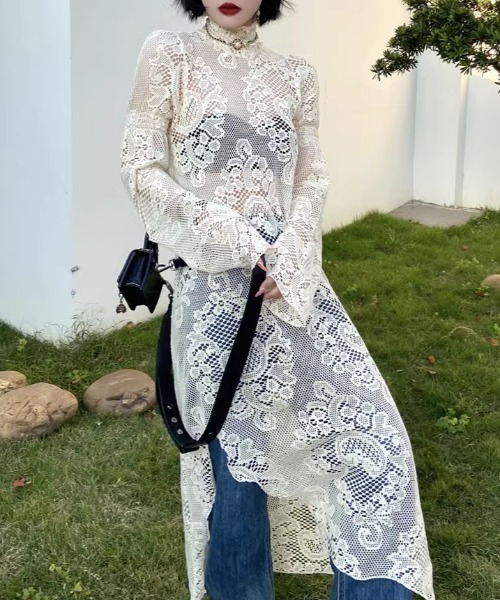 「CELENA BEATS」 長袖ワンピース FREE ホワイト レディース_画像9