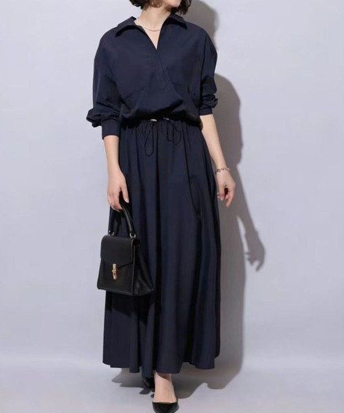 LOWO ワンピース ドロストスキッパーロングシャツワンピース