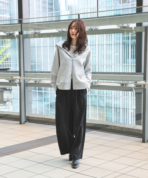 「GLOBAL WORK」 ジップアップパーカー LARGE グレー レディース_画像5