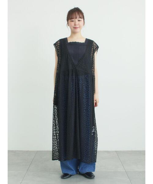 ワンピース チュール刺繍前後2WAYノースリワンピースの画像