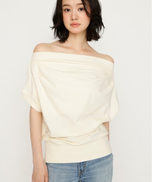SLY（スライ） tシャツ 半袖 TUCKED OFFSHOULDER S/S TOPS タック