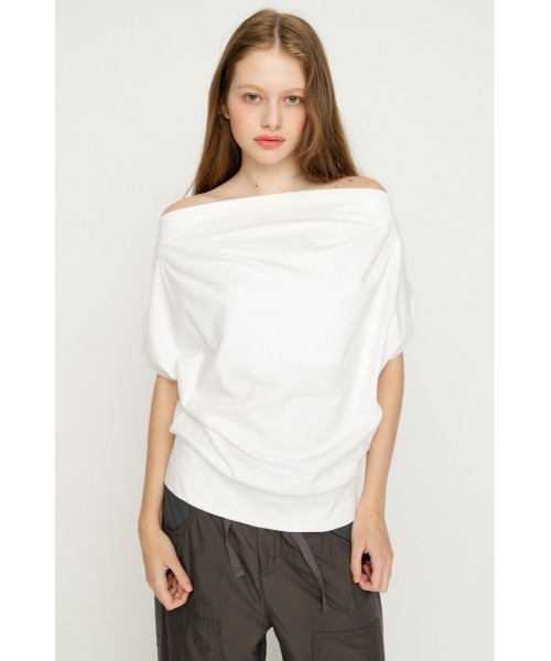 SLY（スライ） tシャツ 半袖 TUCKED OFFSHOULDER S/S TOPS タック