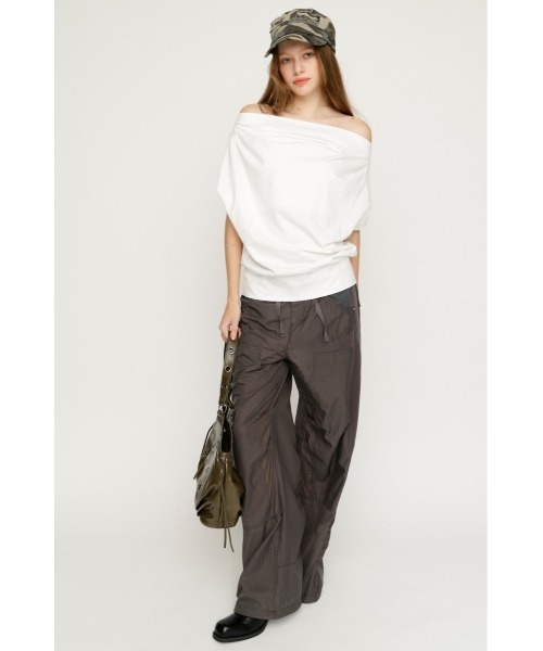 SLY（スライ） tシャツ 半袖 TUCKED OFFSHOULDER S/S TOPS タック