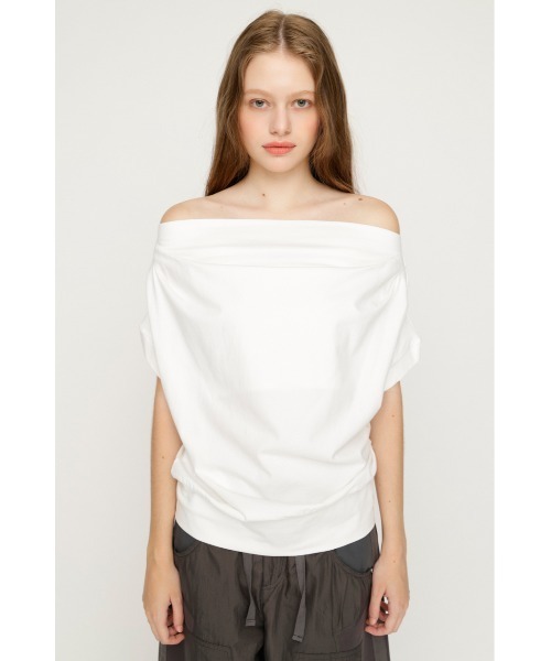 SLY（スライ） tシャツ 半袖 TUCKED OFFSHOULDER S/S TOPS タック