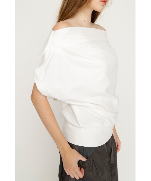 SLY（スライ） tシャツ 半袖 TUCKED OFFSHOULDER S/S TOPS タック
