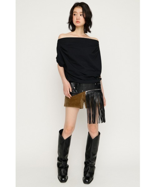 SLY（スライ） tシャツ 半袖 TUCKED OFFSHOULDER S/S TOPS タック