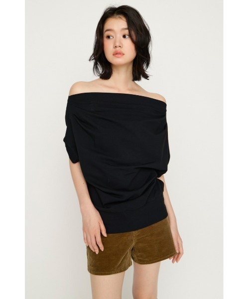 SLY（スライ） tシャツ 半袖 TUCKED OFFSHOULDER S/S TOPS タック