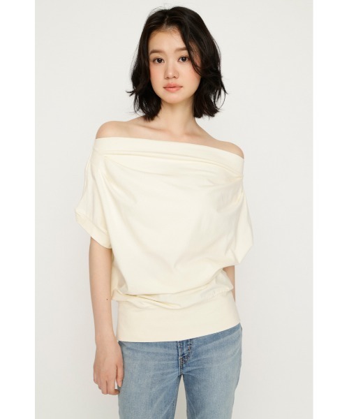 SLY（スライ） tシャツ 半袖 TUCKED OFFSHOULDER S/S TOPS タック