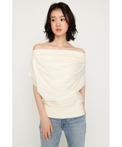 SLY（スライ） tシャツ 半袖 TUCKED OFFSHOULDER S/S TOPS タック