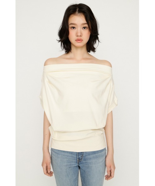 SLY（スライ） tシャツ 半袖 TUCKED OFFSHOULDER S/S TOPS タック