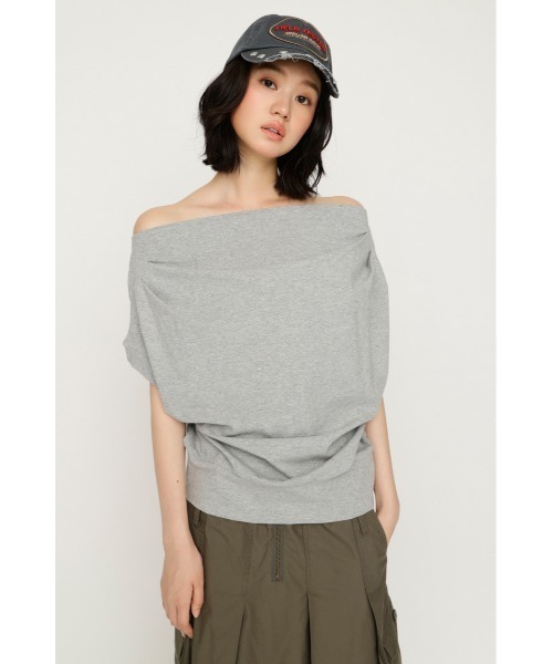 SLY（スライ） tシャツ 半袖 TUCKED OFFSHOULDER S/S TOPS タック