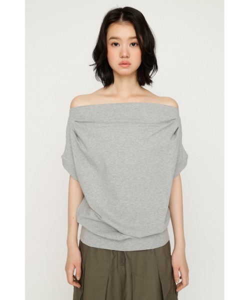 SLY（スライ） tシャツ 半袖 TUCKED OFFSHOULDER S/S TOPS タック