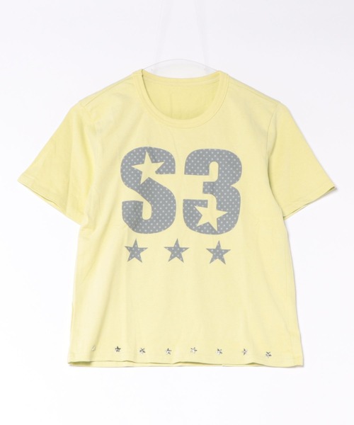 BoTT 星柄ロゴ Tシャツ イエロー ViViDAY tシャツ 半袖 英字ロゴ＆星柄 星型リベット tシャツ