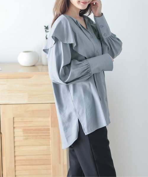 「La-gemme」 長袖ブラウス フリー ブルー レディース_画像9