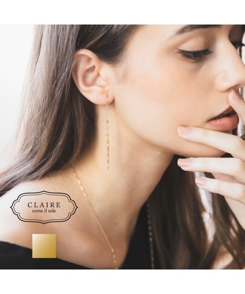 ピアス 「CLAIRE」「K18」クローバーチェーンドロップフックピアス レディースの画像