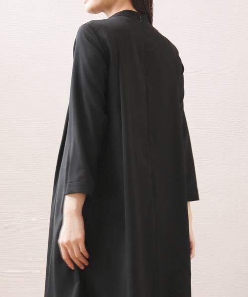 ワンピース 卒業式 「洗濯機で洗える」「喪服　WEB限定」小柄さんから妊婦さんまで着用できるブラックフォーマルヨーク切り替えタックフレアーワンピースの画像