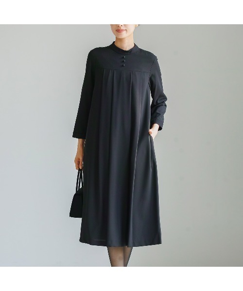 ブラックフォマール　洗濯可能 ワンピース 「洗濯機で洗える」喪服 WEB限定/胸元レース切り替え