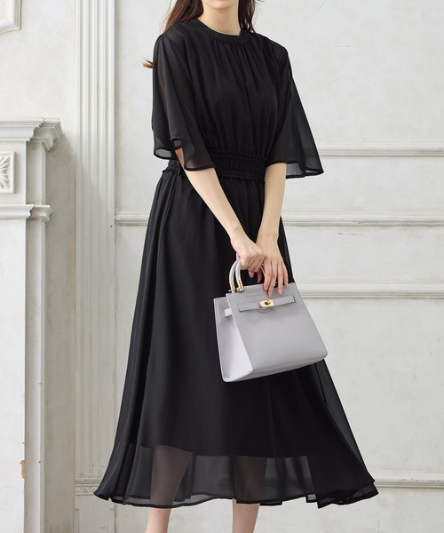 alotta ワンピース インナー付シャーリングシフォンワンピース
