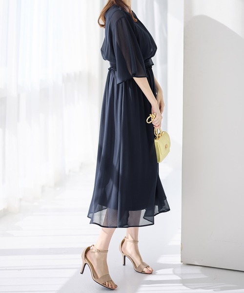 alotta ワンピース インナー付シャーリングシフォンワンピース