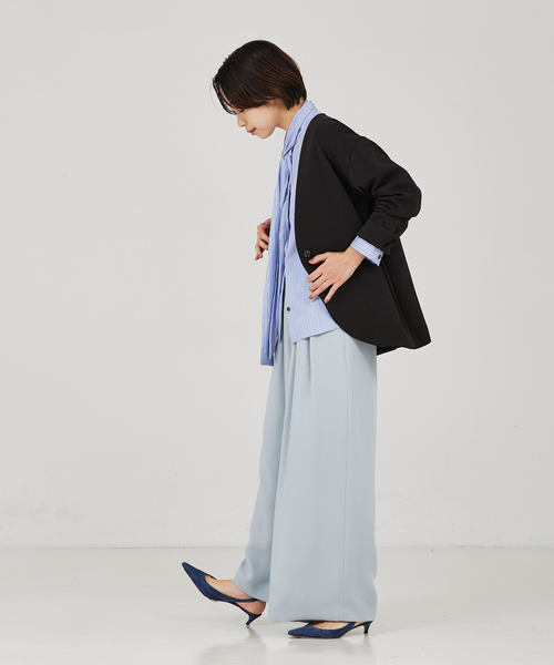 qualite（カリテ） パンツ ストレッチサテンワイドパンツ レディース