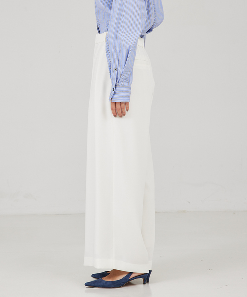 qualite（カリテ） パンツ ストレッチサテンワイドパンツ レディース