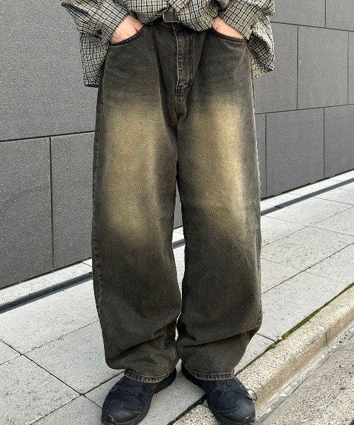 パンツ crack wash wide denim pants 大阪店WEB限定【Chikashitsu +】crack wash wide denim pants