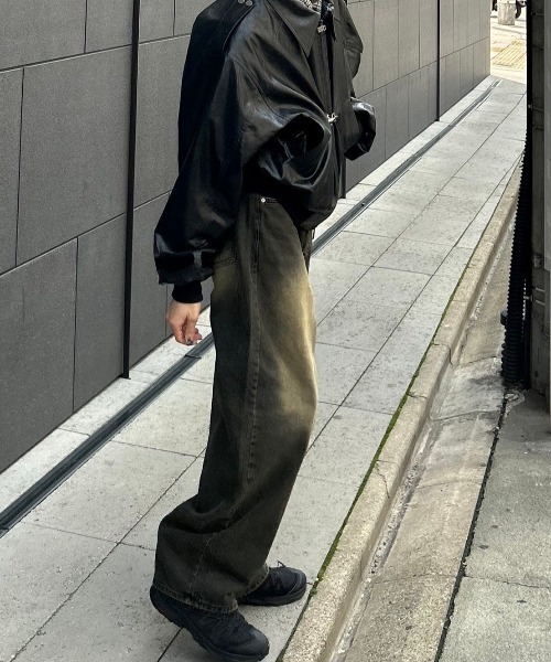 デニム・ジーパン Po Semi Wide Denim Pants (2color) Chikashitsu +】vintage wash semi wide denim pants 2 | OUR