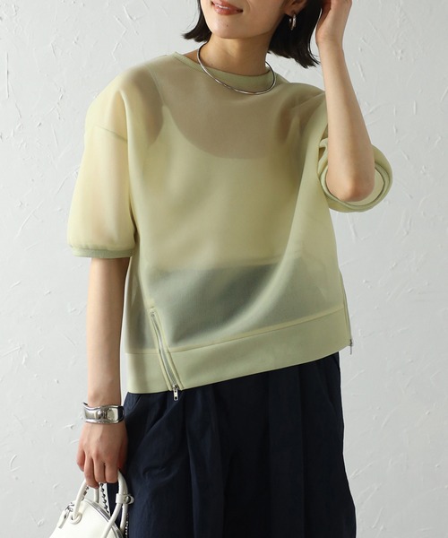 トップス Bonjour Bonjour Sagan tシャツ 裾ジップシアーダンボール半袖プル