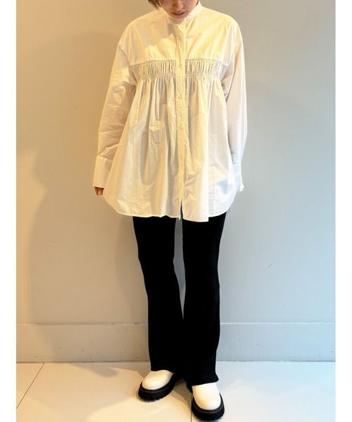 sara mallika ブラウス シャツ COTTON PARACHUTE SHIRRING SHIRTS