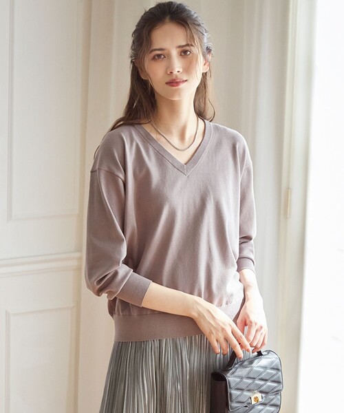 最終価格 リリーシルク カシミア Vネック ワイドスリーブポロニット