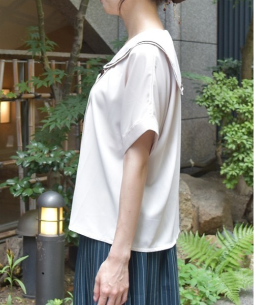 axes femme ブラウス シャツ 扇子×紅葉刺繍セーラーブラウス