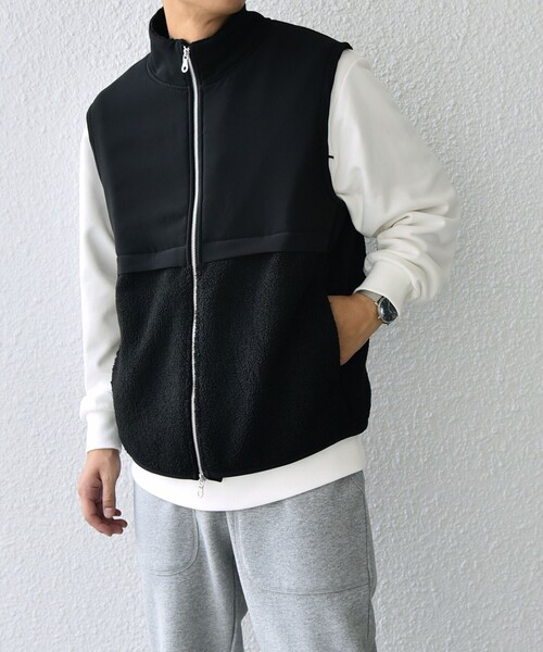 SHIPS any ベスト ジレ any: 「洗濯機可能」 コンビ ボア フリース