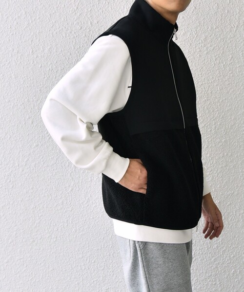 SHIPS any ベスト ジレ any: 「洗濯機可能」 コンビ ボア フリース