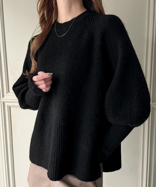 REMAKEボリュームスリーブ 黒ニットセーター セール】【welise/ウェライズ】マルチプルファンクションズ ボリューム