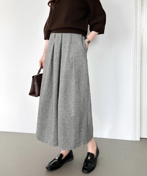 COCOMOMO パンツ ガウチョパンツ きれいめ タック入り ワイドパンツ