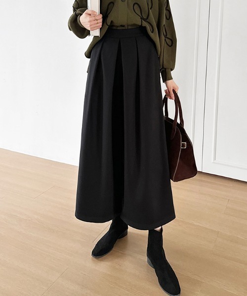 COCOMOMO パンツ ガウチョパンツ きれいめ タック入り ワイドパンツ