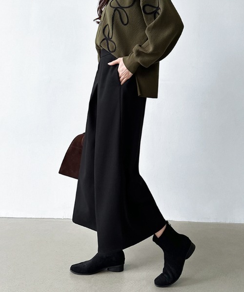 COCOMOMO パンツ ガウチョパンツ きれいめ タック入り ワイドパンツ