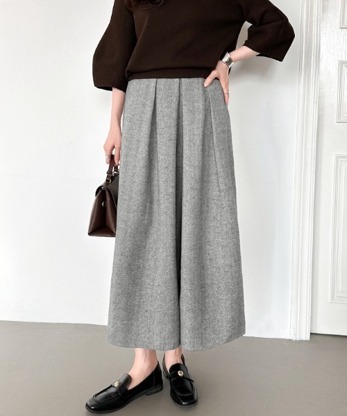 COCOMOMO パンツ ガウチョパンツ きれいめ タック入り ワイドパンツ