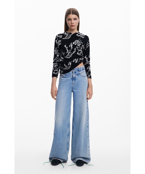 売れ筋商品|||デジグアル ニット&セーター アウター レディース Women's Arty print sweater Blue Desigual ニット セーター アーティプリントのセーター