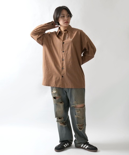 Starting Over シャツ one point embroidery graph check shirt