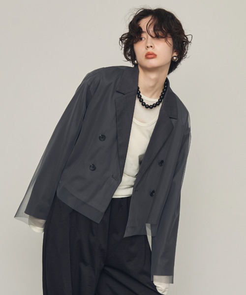 Trish ジャケット テーラードジャケット チュール重ねショート