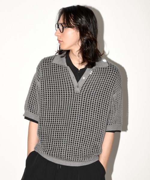 メッシュポロニット　ウォッシャブル SUPERTHANKS ポロシャツ メッシュニットポロシャツ/Mesh knit