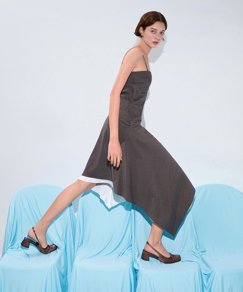 charles&keith サテン ボウスクエアトゥスリングバックパンプス CHARLES & KEITH｜サテン ボウスクエアトゥスリングバック