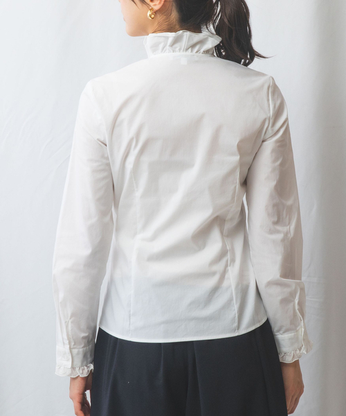 NARACAMICIE / ナラカミーチェ 【NARACAMICIE】2重スタンドフリルブロード長袖ブラウス NARACAMICIE】【セットアップ対応】ラインドットシフォンサイド