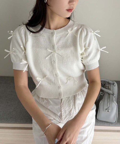 「one after another NICE CLAUP」 ニットカーディガン FREE チャコールグレー レディース_画像2